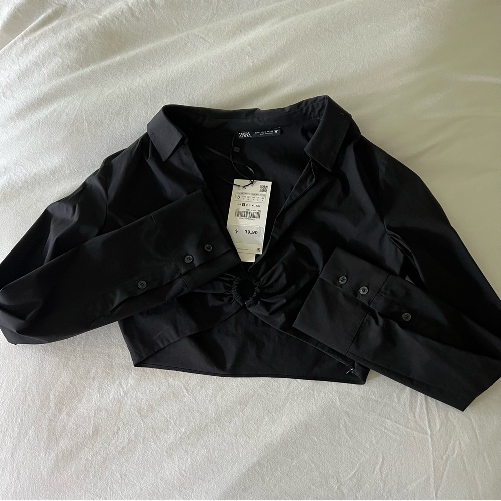 Zara Women's Black Cropped Poplin